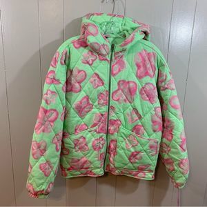 Wild Fable Mint Green Floral Quilted Pockets Long Sleeve Hood Jacket XS S NEW